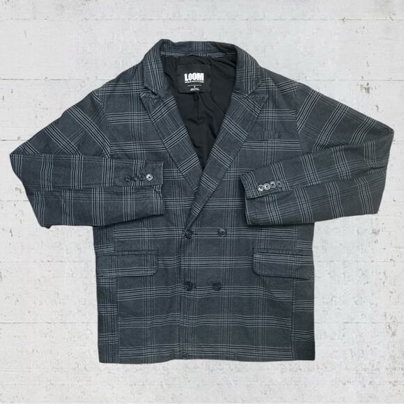 Loom Urban Outfitters Check Double Breasted Blazer Size Small Academia Grunge - Picture 5 of 11